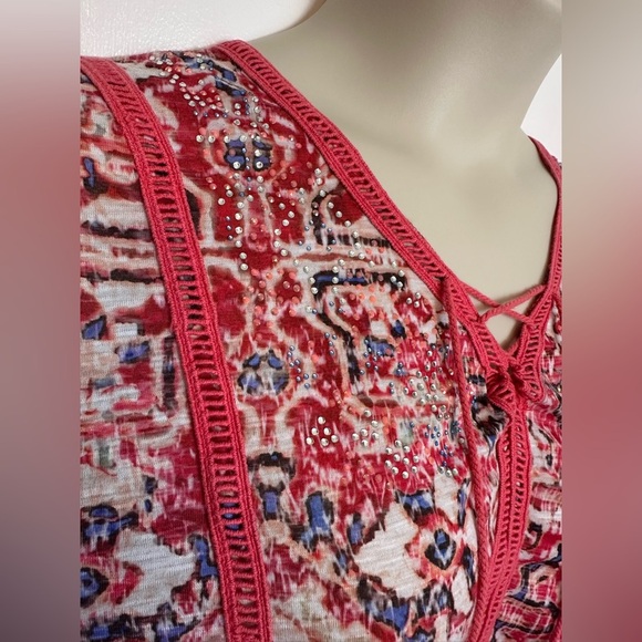 Catherine’s Pink Paisley v neck paisley shirt with tassels tie Size 18/20 #1578 - Picture 3 of 8